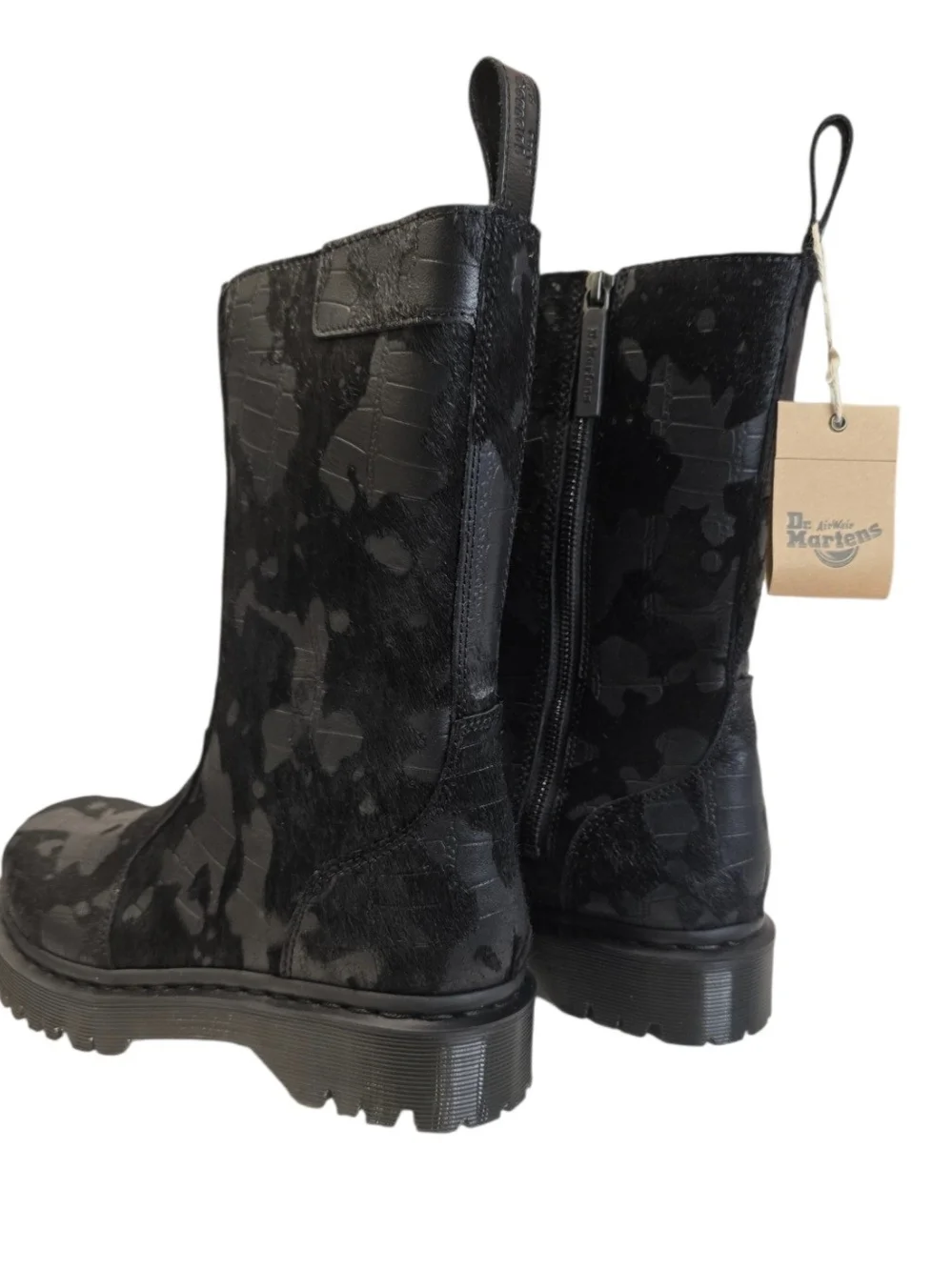 Brand-New Dr. Martens REJENA Hair On Croc Emboss Leather Black Women's Size 9